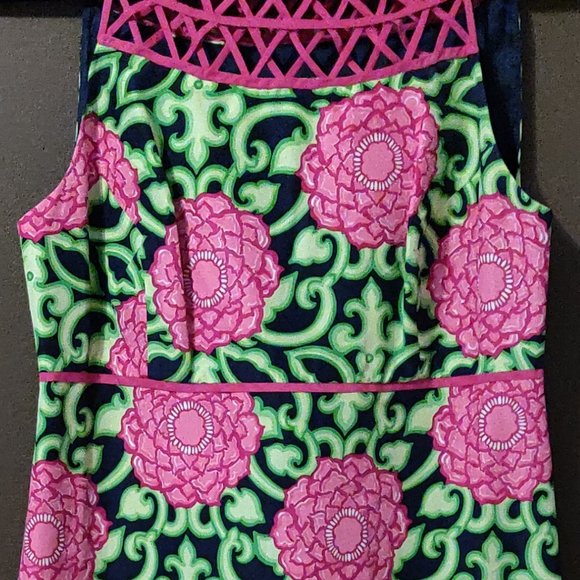 Lilly Pulitzer Jacqueline Silk Floral Navy Private Property Dress SIZE 8 - Picture 6 of 8